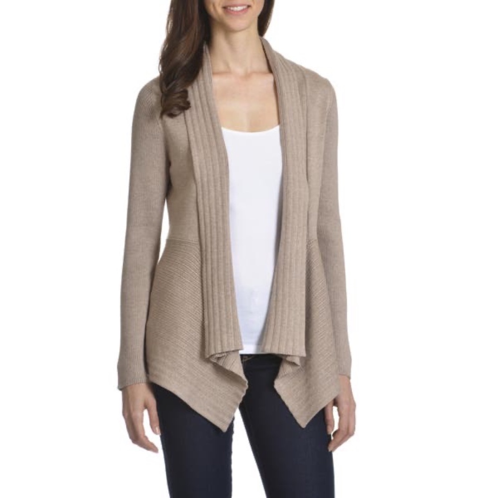 89th & Madison Beige Shawl Collar Open Cardigan L